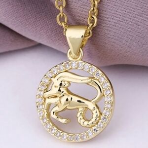 Capricorn Zodiac Necklace, Zircon Gold Plated Stainless Steel